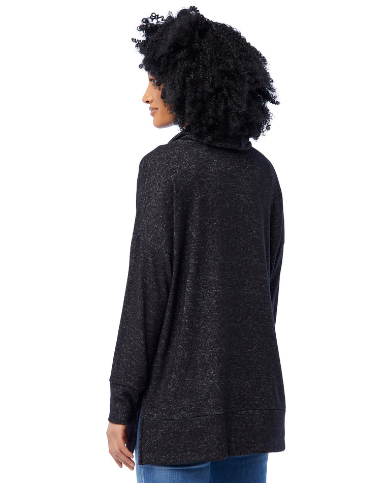 Black $|& Loveappella Cowl Neck Hacci Top with Side Slits - SOF Back