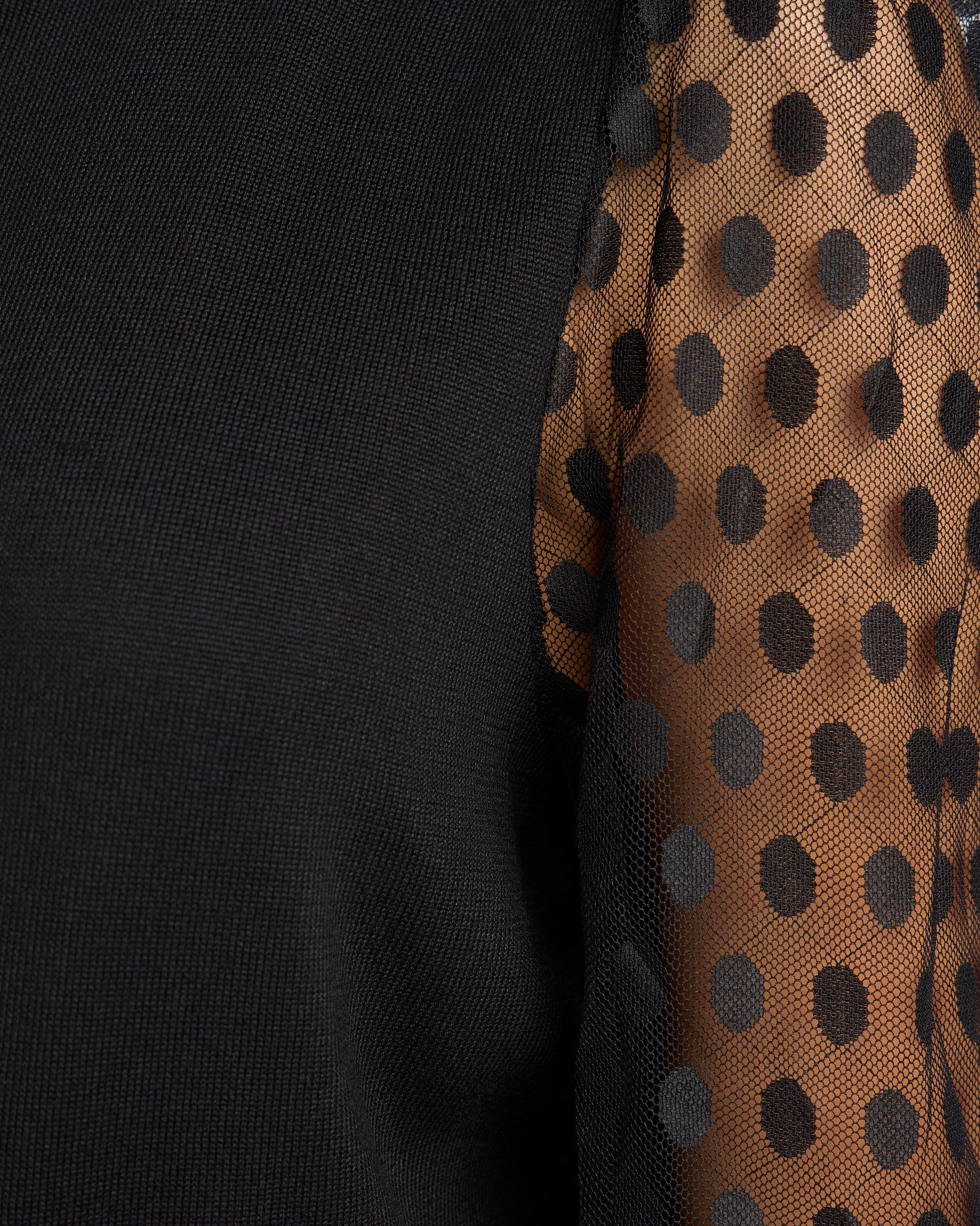 Black $|& Apricot Polka Dot Mesh Sleeve Knit Pullover - SOF Detail