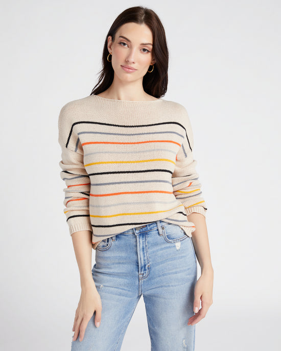 Taupe $|& ACOA Drop Shoulder Stripe Sweater - SOF Front