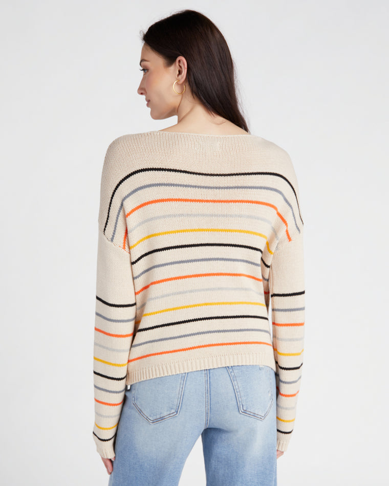Taupe $|& ACOA Drop Shoulder Stripe Sweater - SOF Back