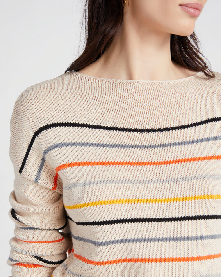 Taupe $|& ACOA Drop Shoulder Stripe Sweater - SOF Detail