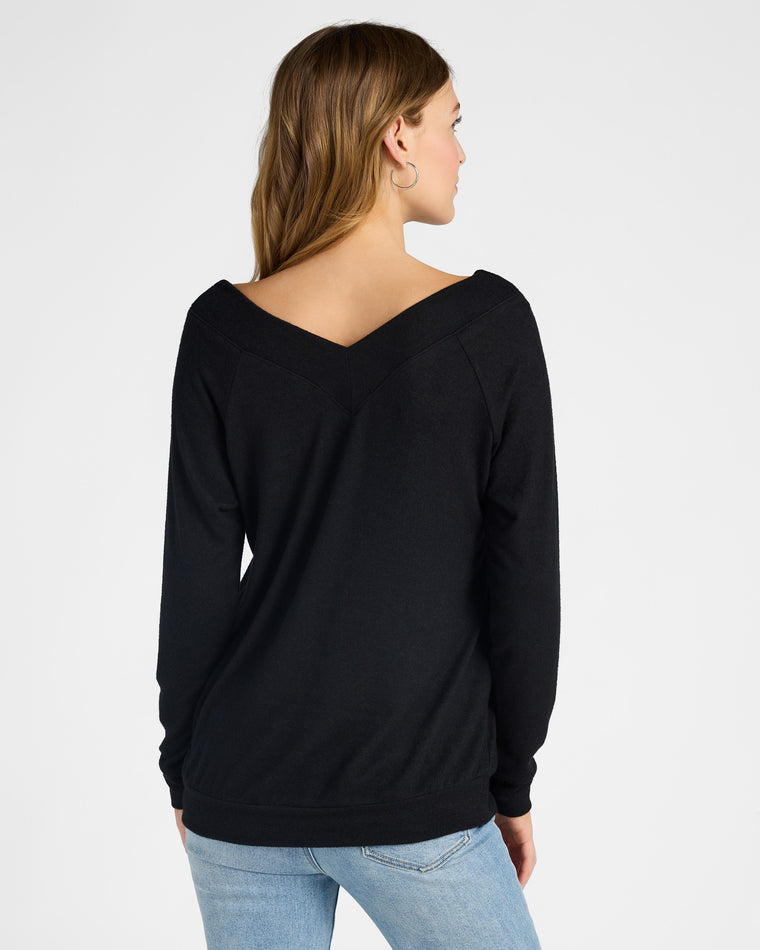 Black $|& W. by Wantable Brsh Hacci Raglan V-Neck Tunic - SOF Back