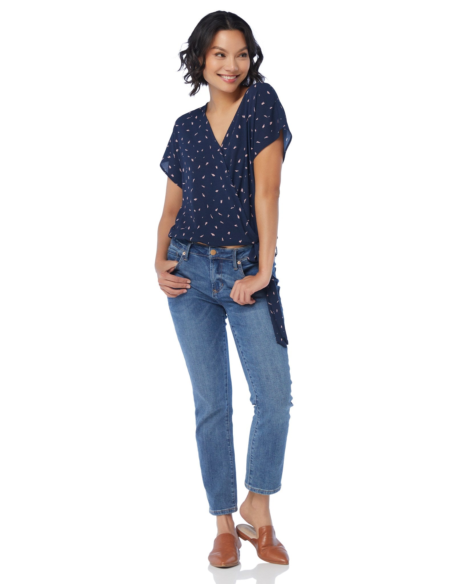 トップス kkkkk West Kei Printed Surplice Top - Secure Wrap Front, Made in USA