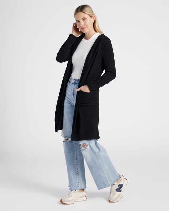 Black $|& Theo & Spence/W. by Wantable Solid Yummy Hoodie Cardigan - SOF Front