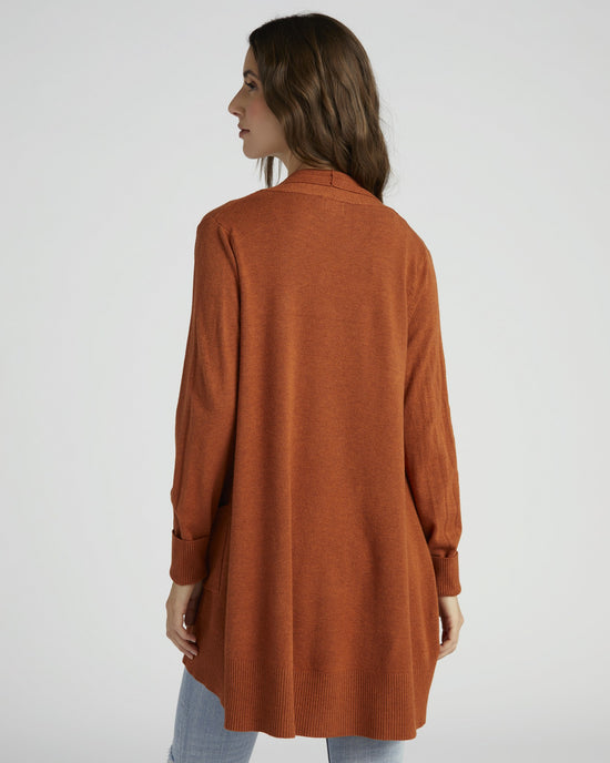 Heather Bronze $|& Dreamers Open Long Line Cardigan withPockets - SOF Back