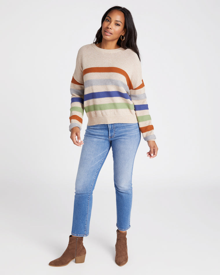 Multi Color Stripe Sweater H. Oatmeal $|& ACOA Multi Color Stripe Sweater - SOF Full Front