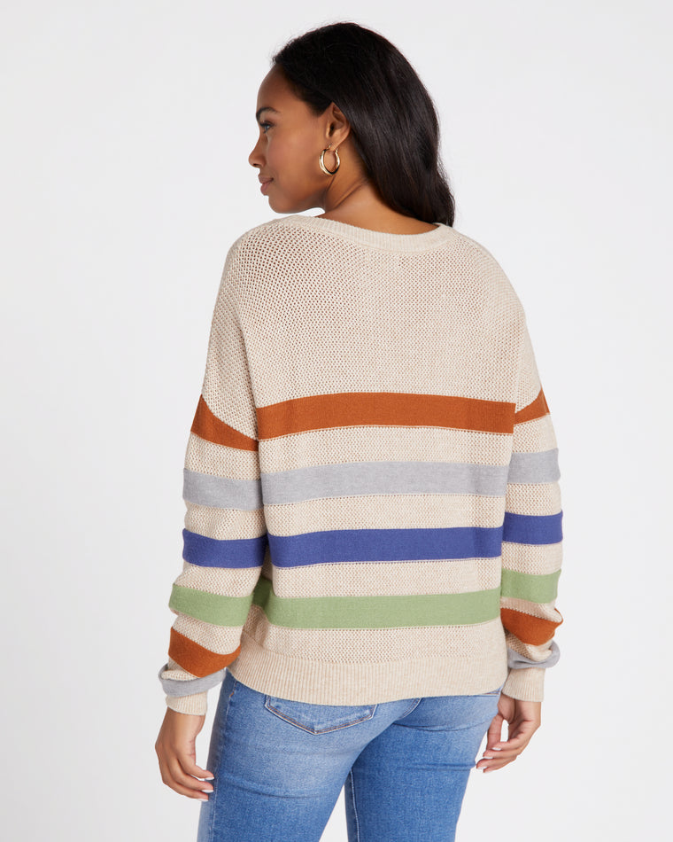 Multi Color Stripe Sweater H. Oatmeal $|& ACOA Multi Color Stripe Sweater - SOF Back
