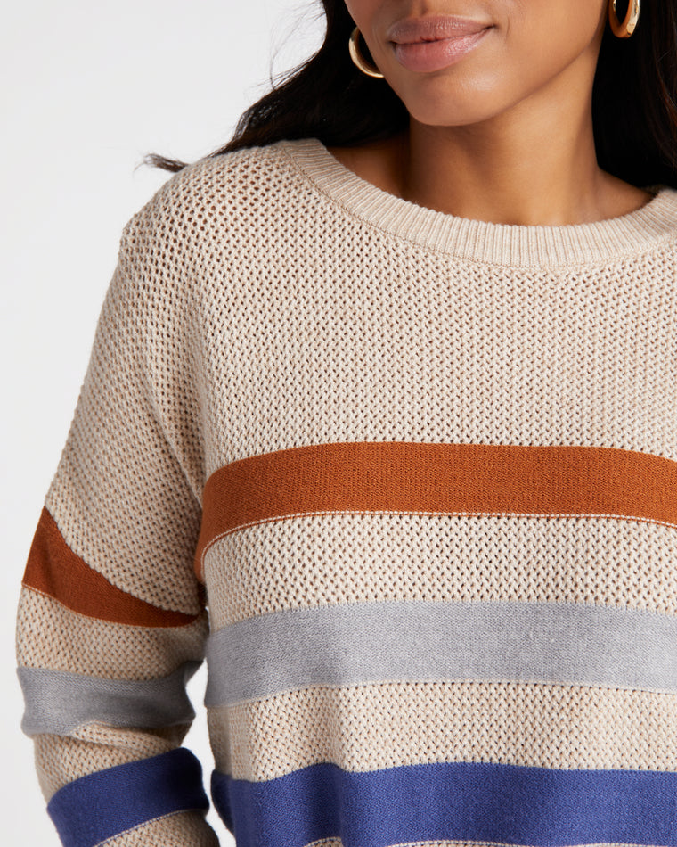 Multi Color Stripe Sweater H. Oatmeal $|& ACOA Multi Color Stripe Sweater - SOF Detail