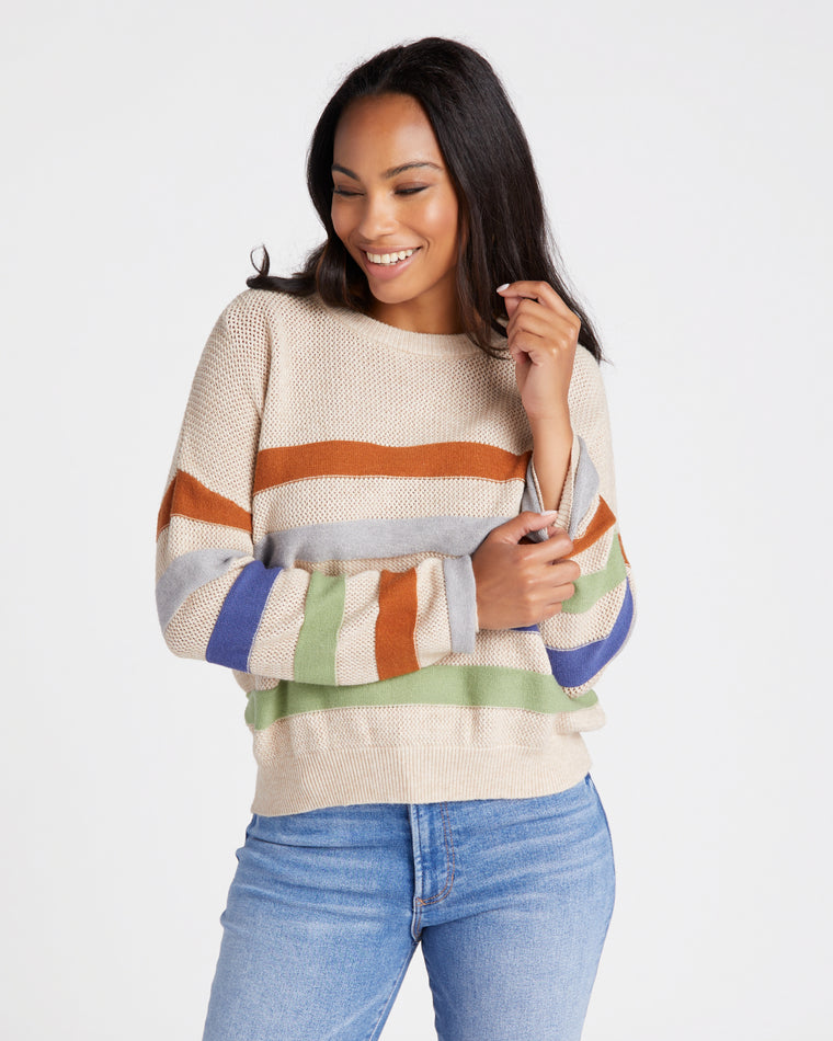 Multi Color Stripe Sweater H. Oatmeal $|& ACOA Multi Color Stripe Sweater - SOF Front