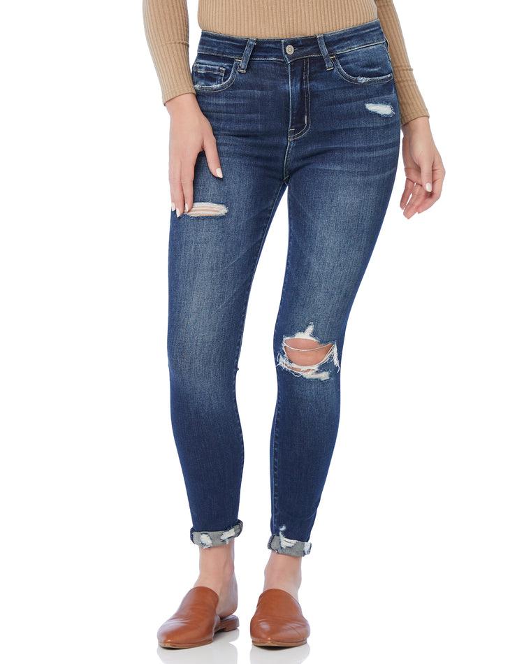 Medium Blue $|& Flying Monkey Jeans High Rise Distressed Cuff Skinny - SOF Front
