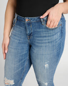 Medium Wash 27" $|& Vigoss Jagger Classic Distressed Skinny Jeans - SOF Detail