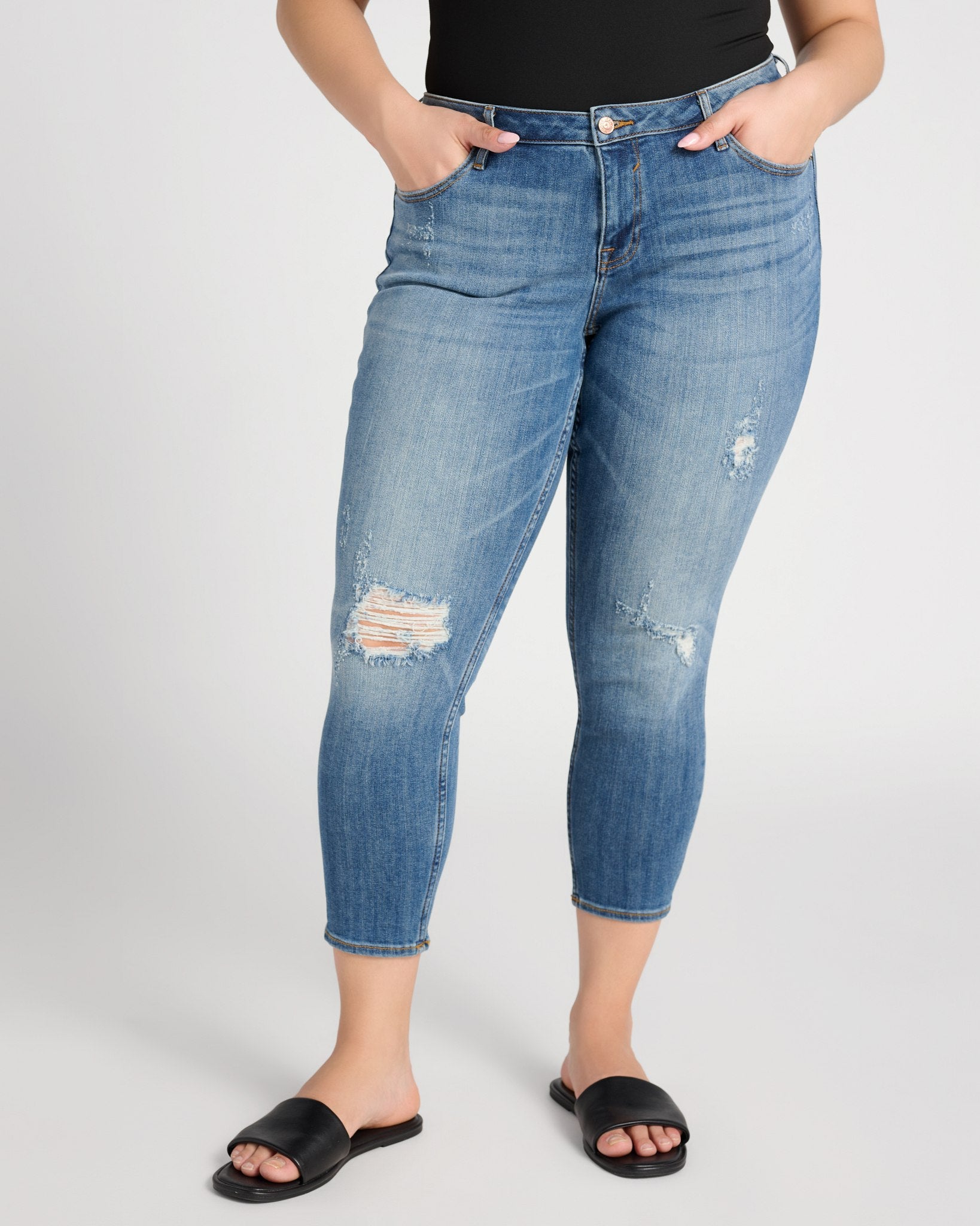 Medium Wash 27" $|& Vigoss Jagger Classic Distressed Skinny Jeans - SOF Front