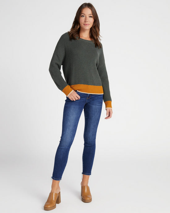 Olive/Mustard $|& Skies Are Blue Colorblock Sweater - SOF Full Front