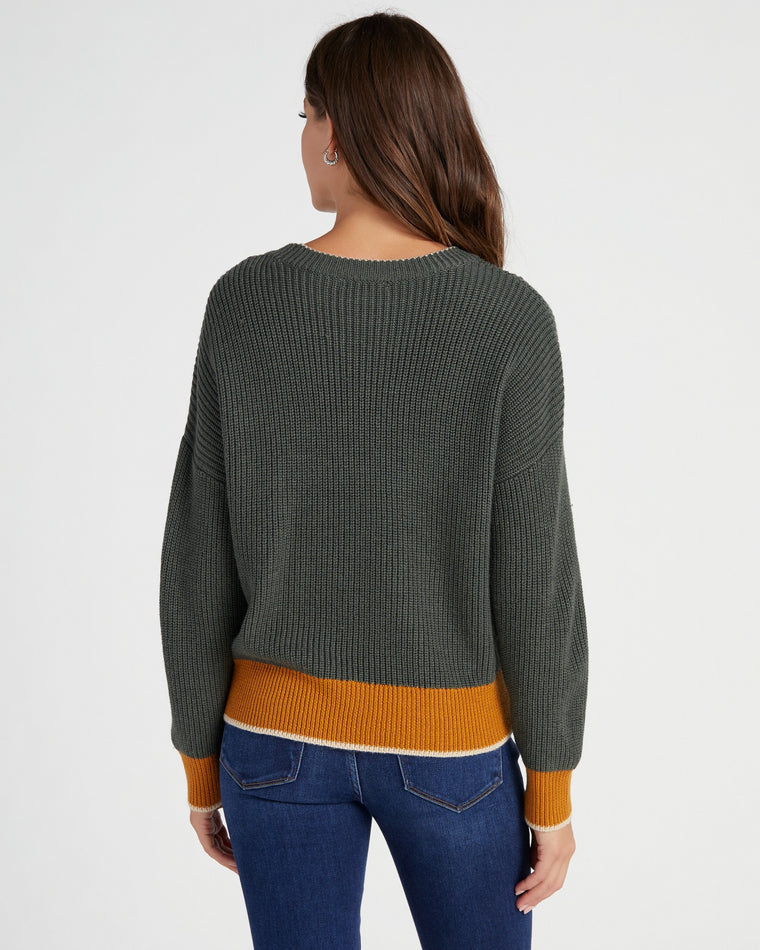 Olive/Mustard $|& Skies Are Blue Colorblock Sweater - SOF Back