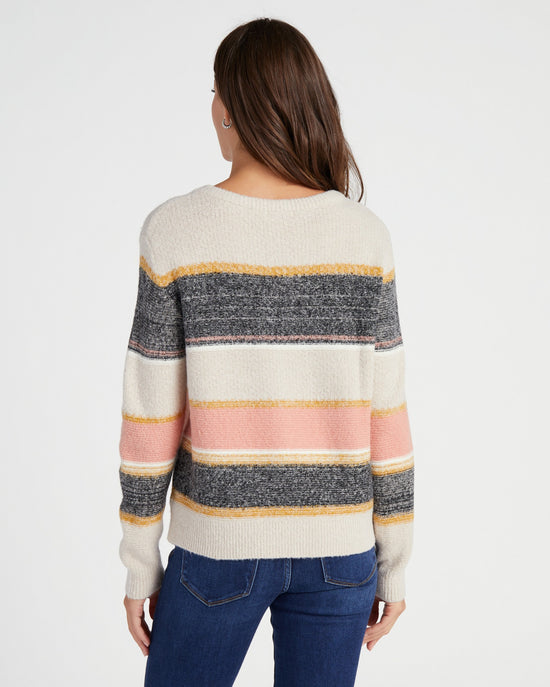 Oatmeal/Rust/Mustard $|& Skies Are Blue Marled Colorblock Sweater - SOF Back