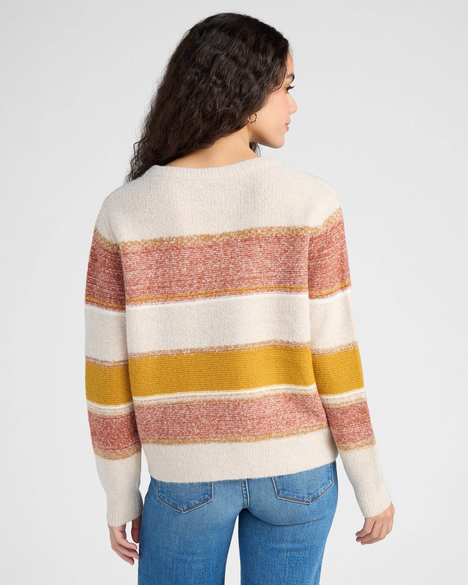 Oatmeal/Rust/Mustard $|& Skies Are Blue Marled Colorblock Sweater - SOF Back