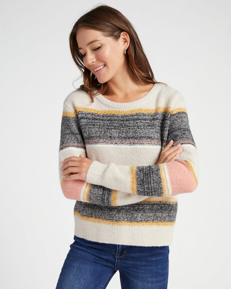 Oatmeal/Rust/Mustard $|& Skies Are Blue Marled Colorblock Sweater - SOF Front