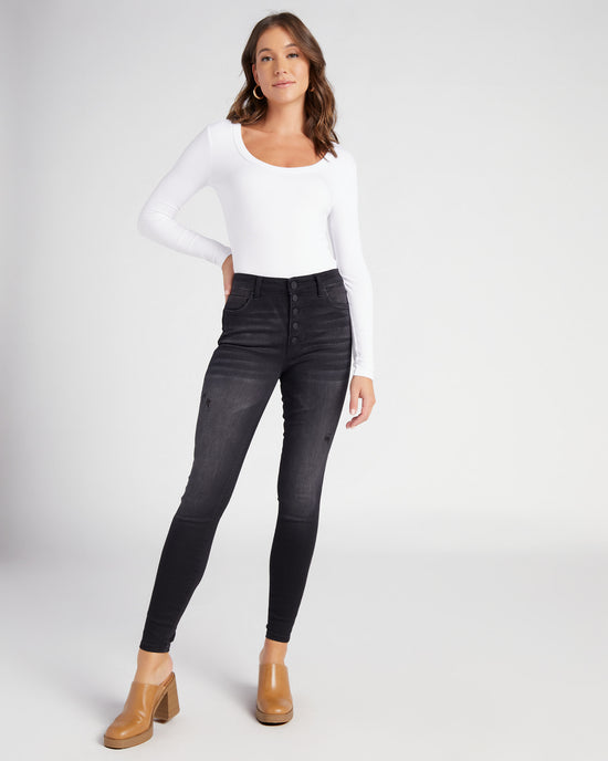 Enthused Black $|& Kut From The Kloth Mia High Rise Fab Ab Skinny Button Front - SOF Full Front