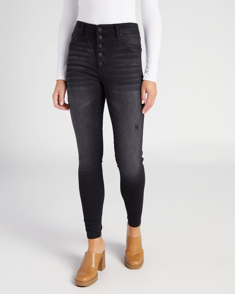 Enthused Black $|& Kut From The Kloth Mia High Rise Fab Ab Skinny Button Front - SOF Front