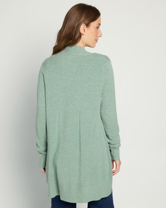 Heather Chive $|& Dreamers Open Long Line Cardigan withPockets - SOF Back