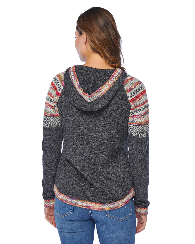 Charcoal $|& Apricot Aztec Knit Hooded Sweater - SOF Back