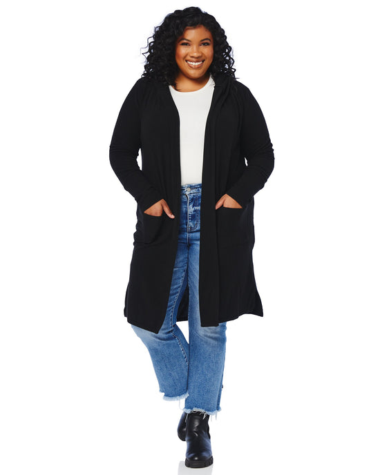 Black $|& W. by Wantable Solid Yummy Hoodie Cardigan - SOF Front