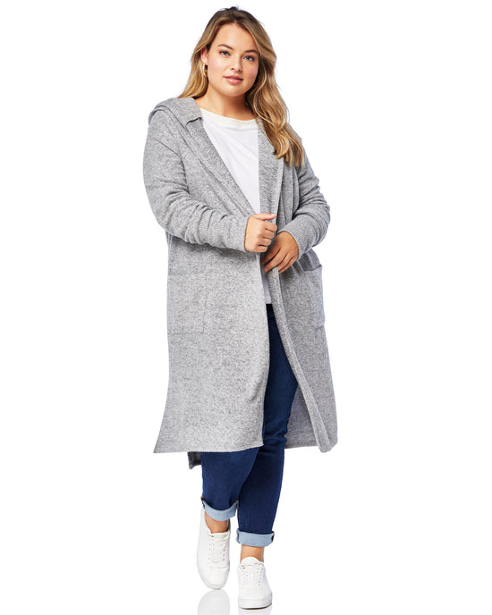 Heather Grey $|& W. by Wantable Solid Yummy Hoodie Cardigan - SOF Front