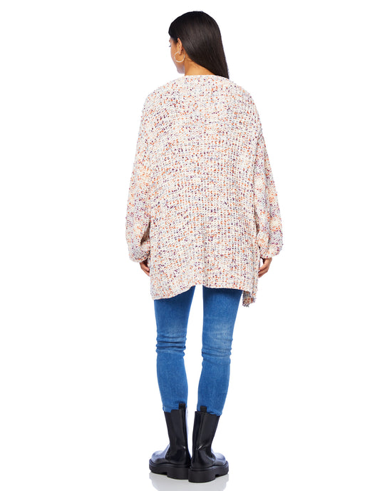 Ivory $|& Woven Heart Marled Chenille Drop Shoulder Open Cardigan - SOF Back