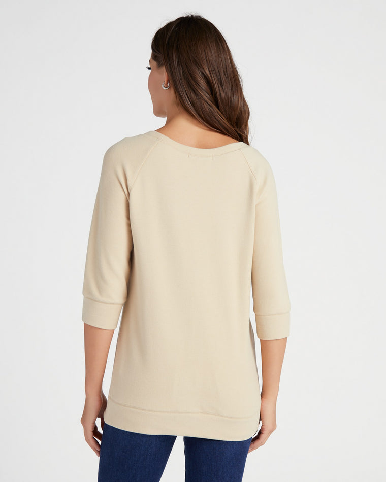 Taupe $|& Cloud Ten 3/4 Sleeve Plush Crew Neck Pullover Tunic - SOF Back