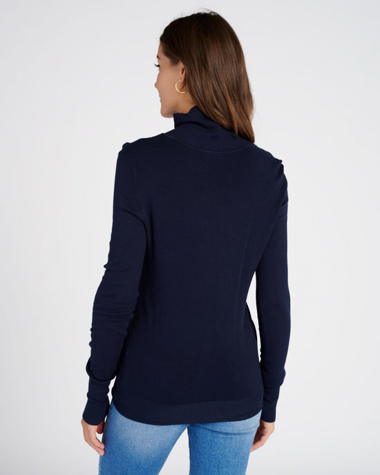 Turtle Neck Sweater w/Button Detail Navy $|& Skies Are Blue Turtleneck Sweater withButton Detail - SOF Back