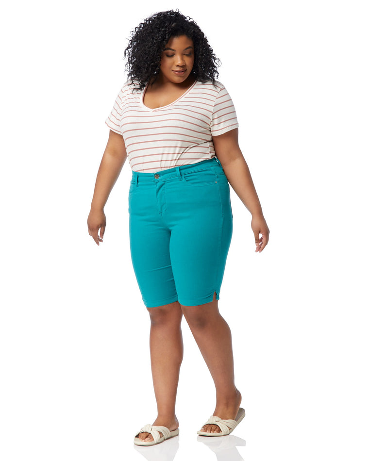 Teal Blue $|& Curve Appeal Bermuda Short with Side Vent - SOF Full Front