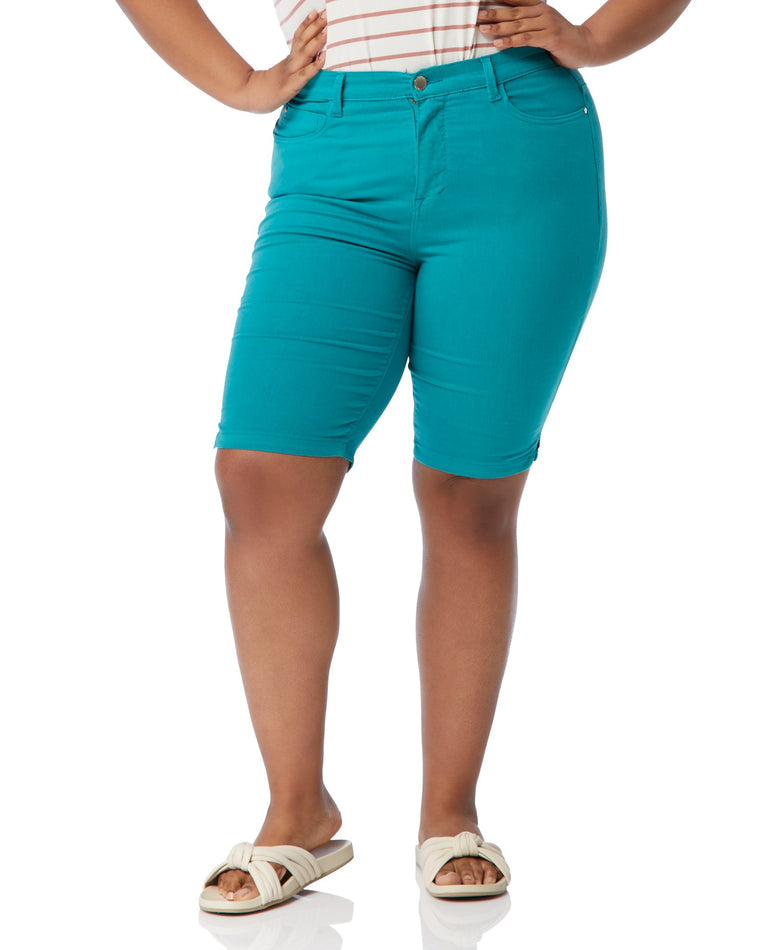 Teal Blue $|& Curve Appeal Bermuda Short with Side Vent - SOF Front