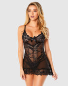 Black $|& Oh La La Cheri Valentine Babydoll Set with G-String - VOF Front