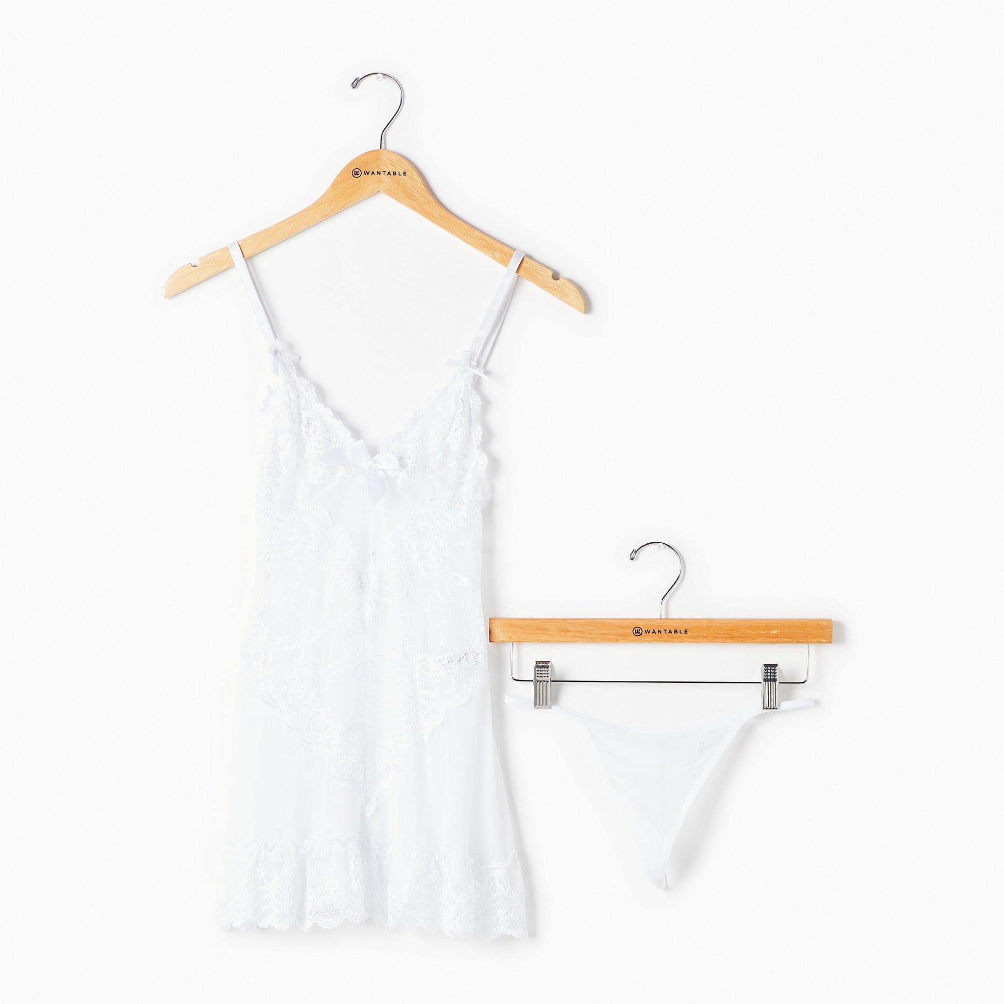 White $|& Oh La La Cheri Valentine Babydoll Set with G-String - Hanger Front