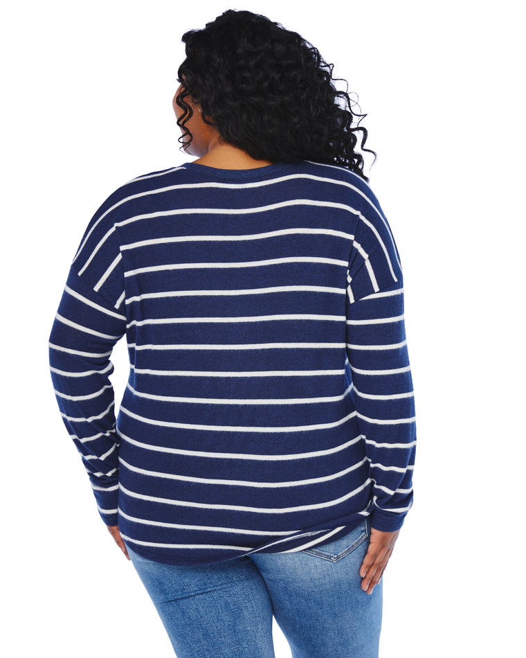 Striped V-Neck Long Sleeve Top Navy/Wht $|& W. by Wantable Striped V-Neck Long Sleeve Top - SOF Back