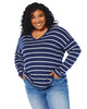 Plus Size Striped V-Neck Long Sleeve Top