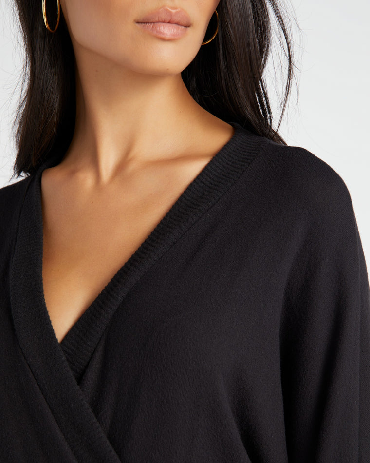 Blk $|& W. by Wantable Brushed Hacci Surplice Front Layering Top - SOF Detail