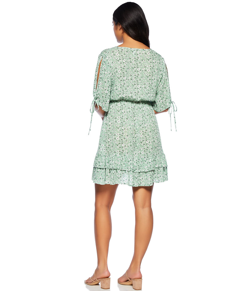Green $|& ePretty Floral Print Open Sleeve Dress - SOF Back