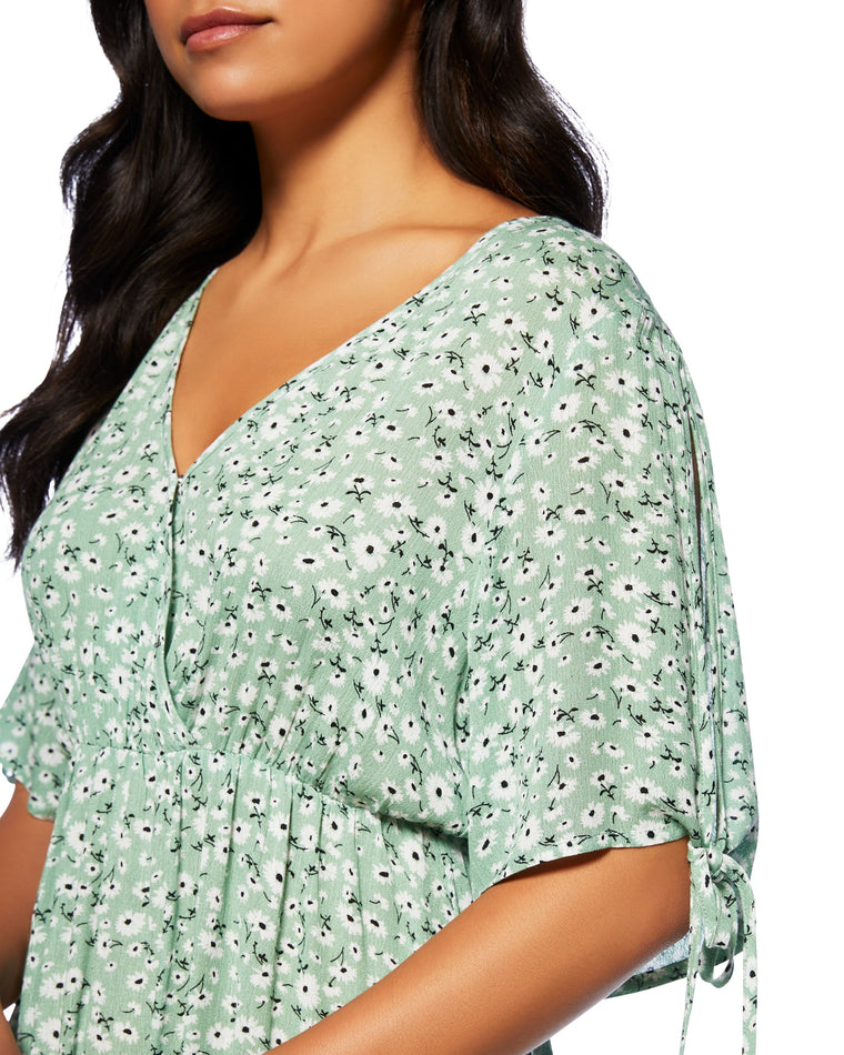 Green $|& ePretty Floral Print Open Sleeve Dress - SOF Full Front