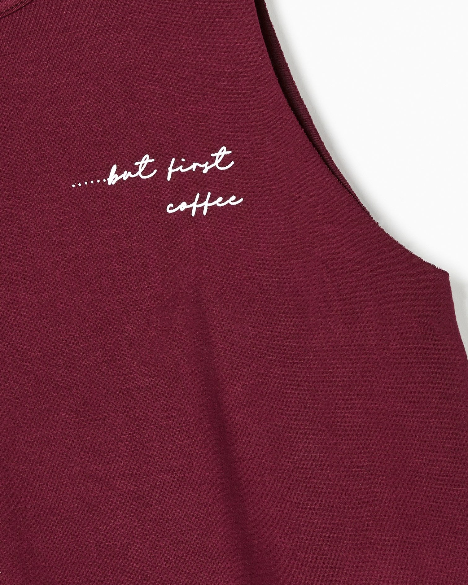 Burgundy $|& Interval Graphic Muscle Tank - But First Coffee - VOF Detail