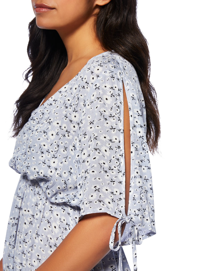 Blue $|& ePretty Floral Print Open Sleeve Dress - SOF Detail