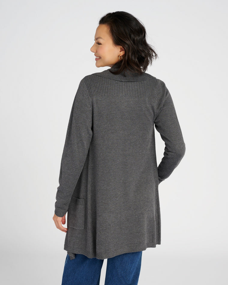 Charcoal $|& Staccato Long Sweater Cardigan with Pockets - SOF Back