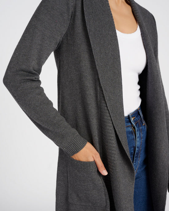 Charcoal $|& Staccato Long Sweater Cardigan with Pockets - SOF Detail