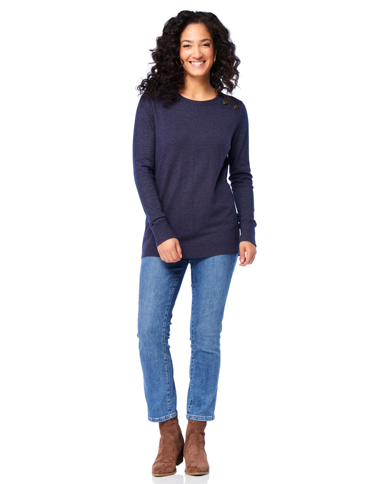 Indigo $|& Staccato Shoulder Button Detail Sweater - SOF Full Front