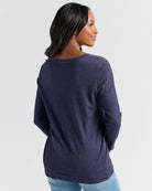 Indigo $|& Staccato Shoulder Button Detail Sweater - SOF Back