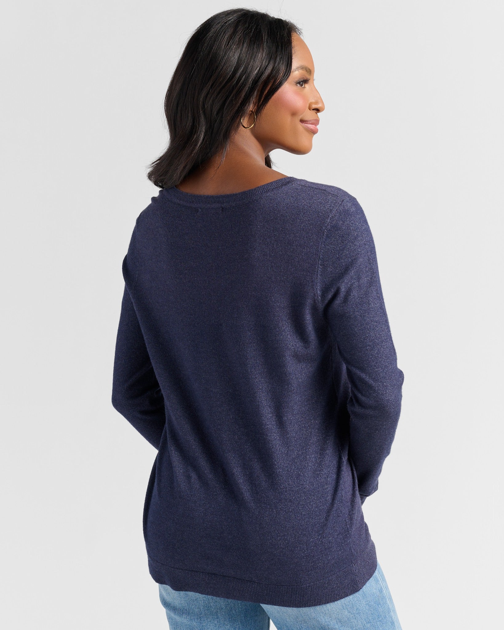 Indigo $|& Staccato Shoulder Button Detail Sweater - SOF Back