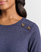 Indigo $|& Staccato Shoulder Button Detail Sweater - SOF Detail
