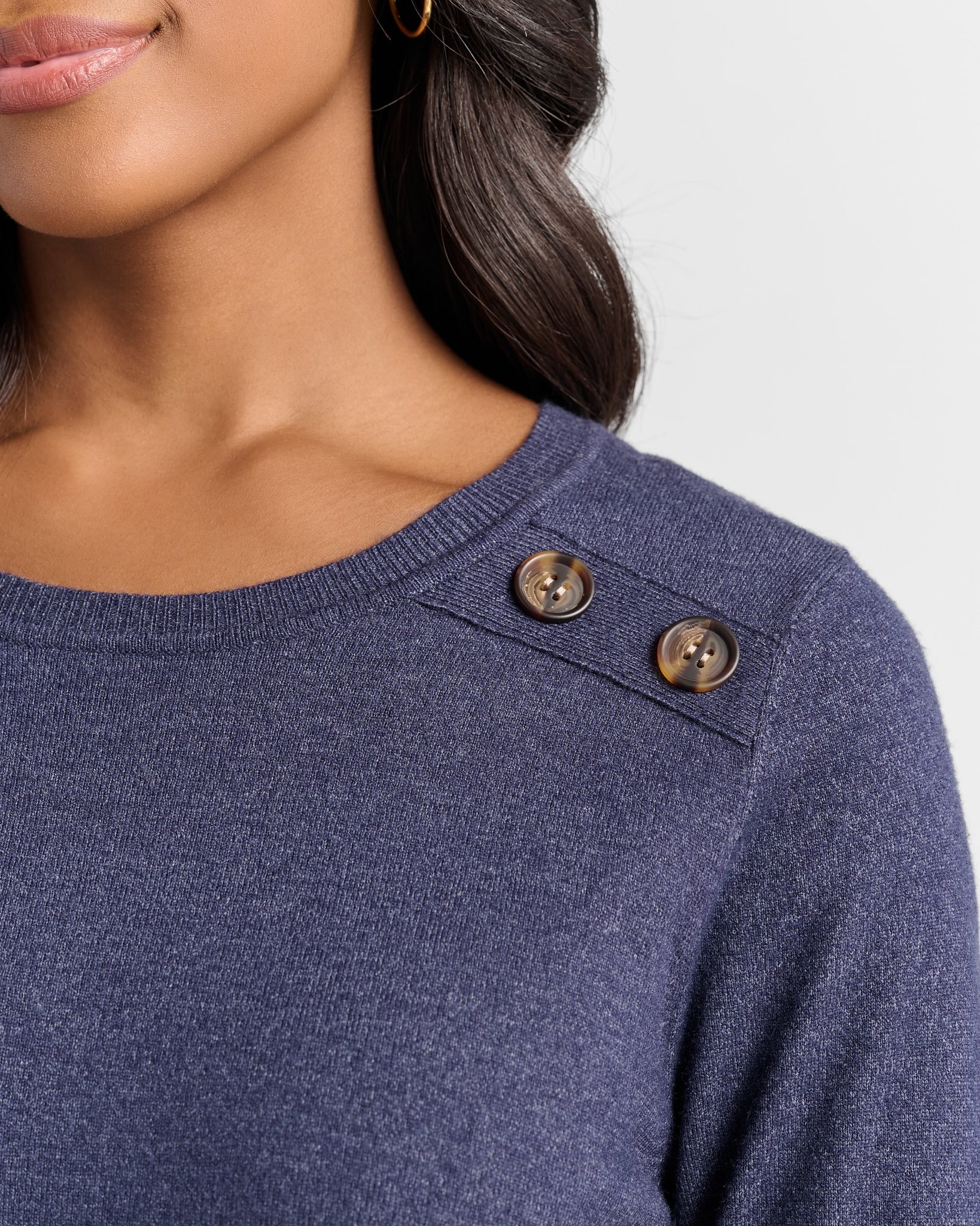 Indigo $|& Staccato Shoulder Button Detail Sweater - SOF Detail