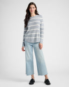 Heather Grey/Ivory $|& Staccato Waffle Stripe Pullover Sweater - SOF Full Front