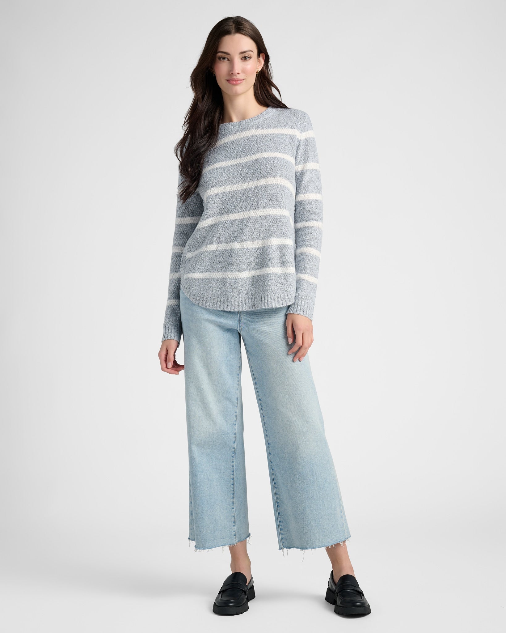 Heather Grey/Ivory $|& Staccato Waffle Stripe Pullover Sweater - SOF Full Front